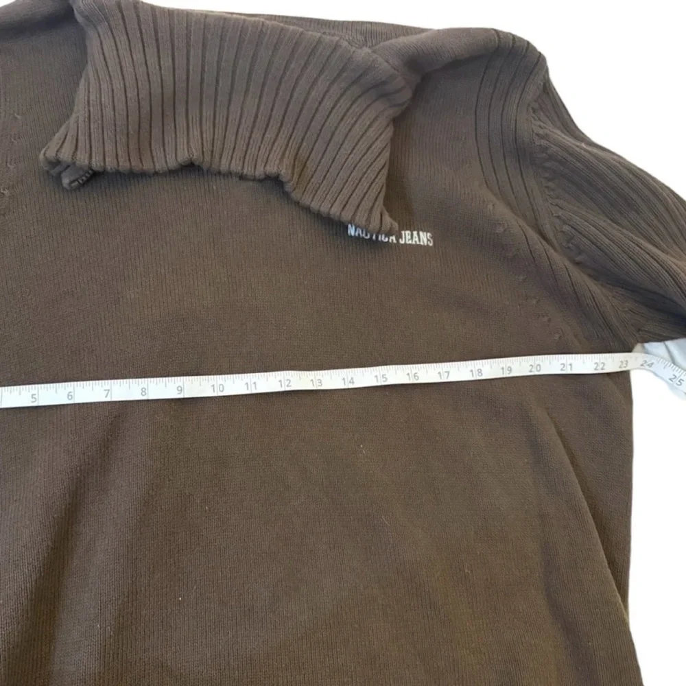 Nautica Jeans Co Brown 1/4 Zip Sweater Cotton XXL Logo Men‎ Ribbed VTG